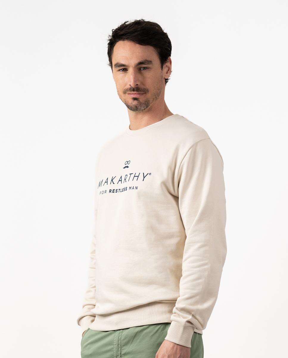 Sweatshirt de Gola Redonda com Logo Frontal Bege-3