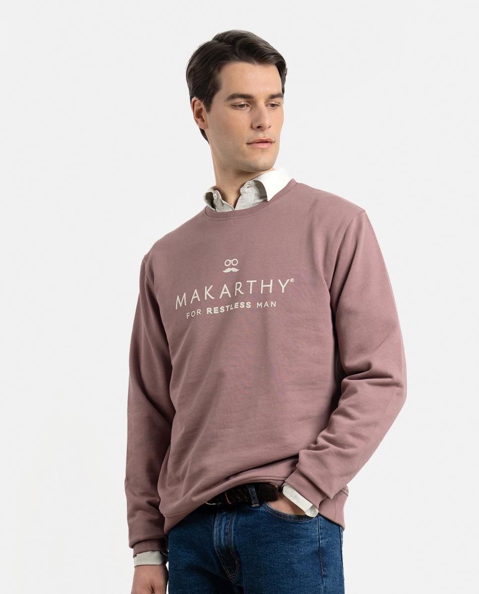 Sweatshirt sem Capuz com Gola Redonda e Patch Bordado Rosa-1