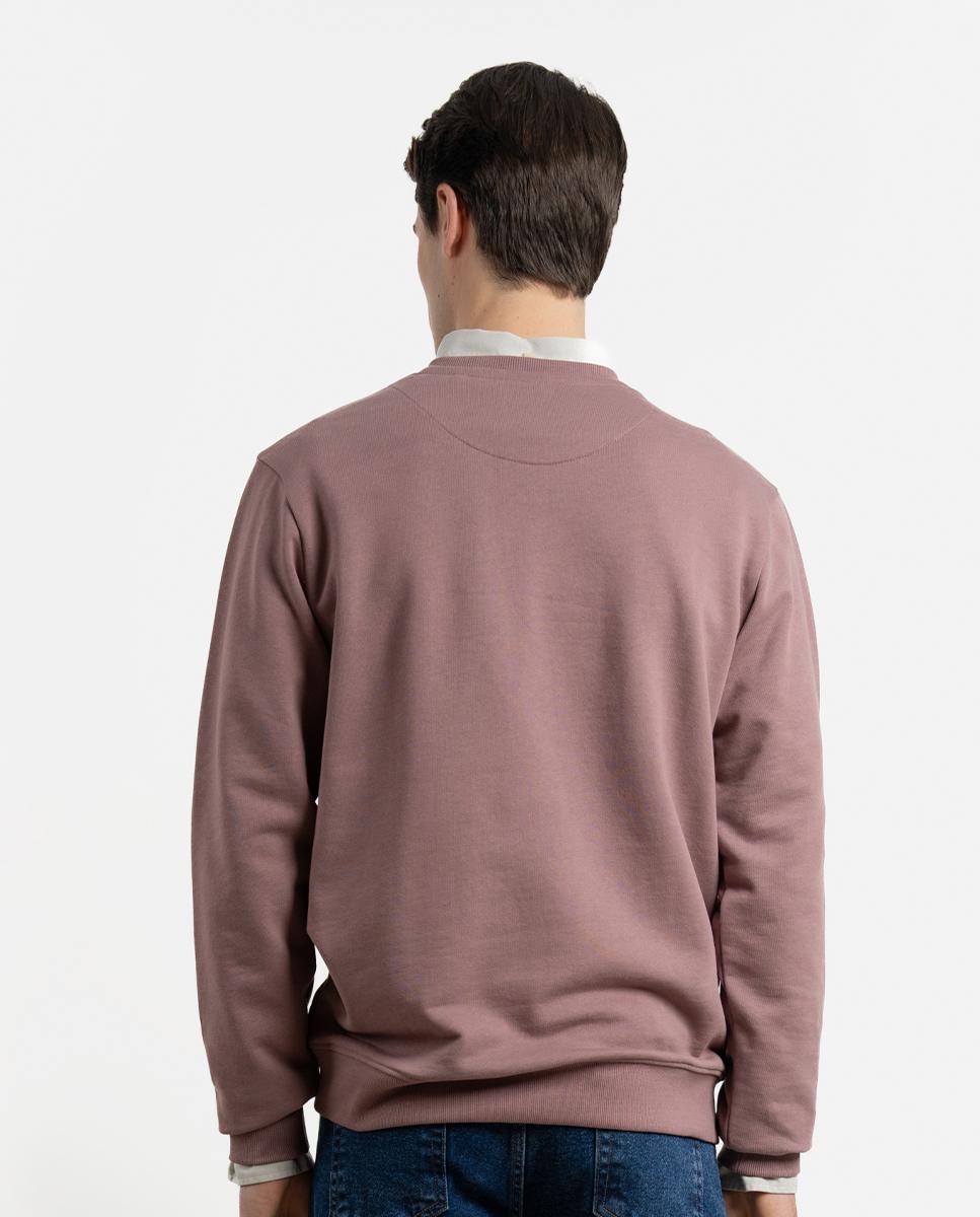 Sweatshirt sem Capuz com Gola Redonda e Patch Bordado Rosa-5
