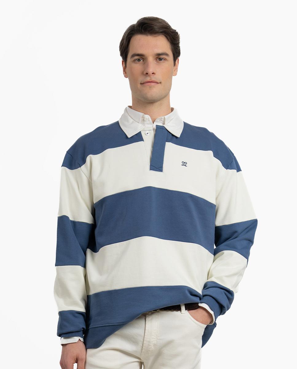Sweatshirt sem Capuz com Gola de Polo Azul-marinho-1