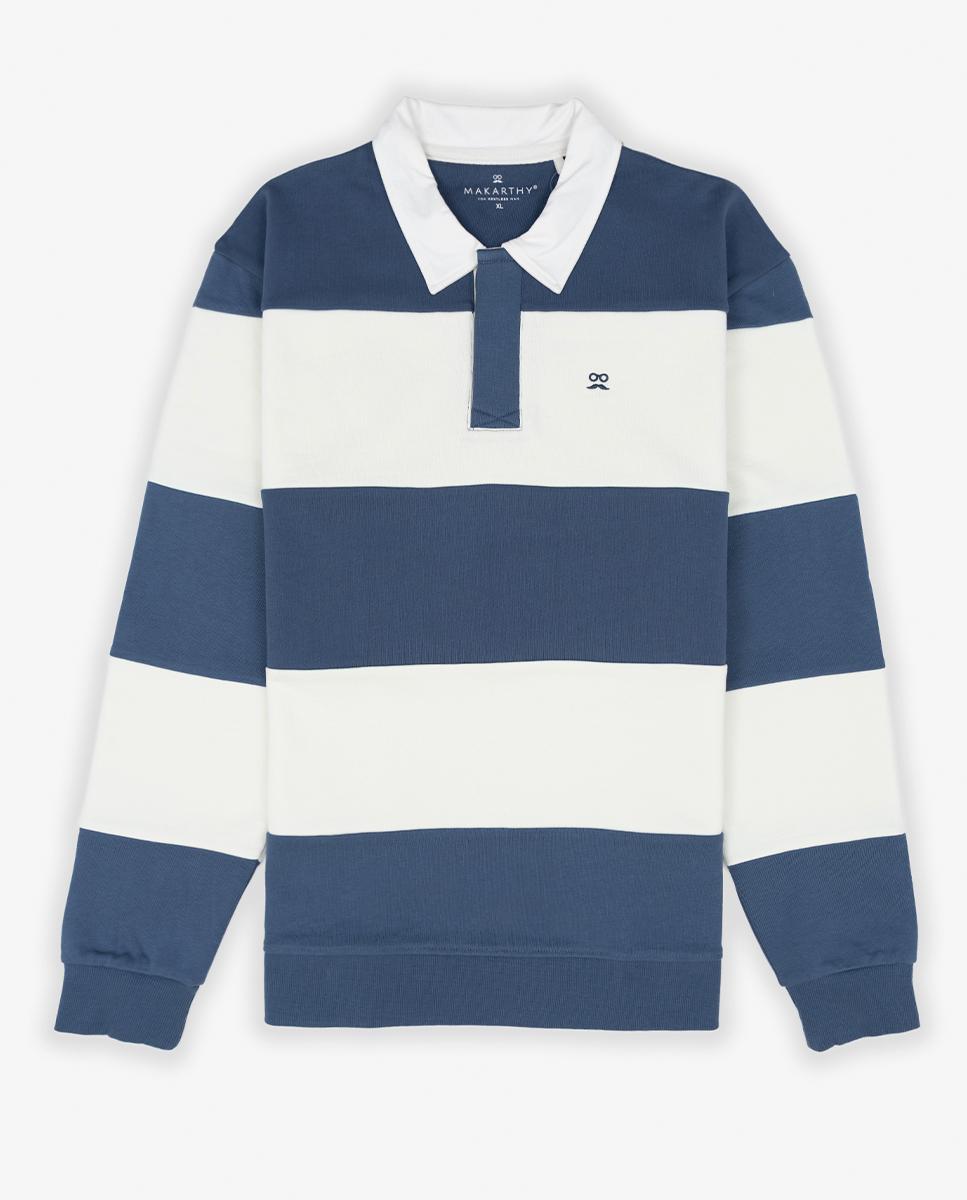 Sweatshirt sem Capuz com Gola de Polo Azul-marinho-2