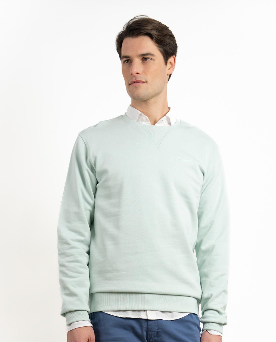 Sweatshirt sem Capuz com Gola Redonda e Print Posterior Azul-claro-1