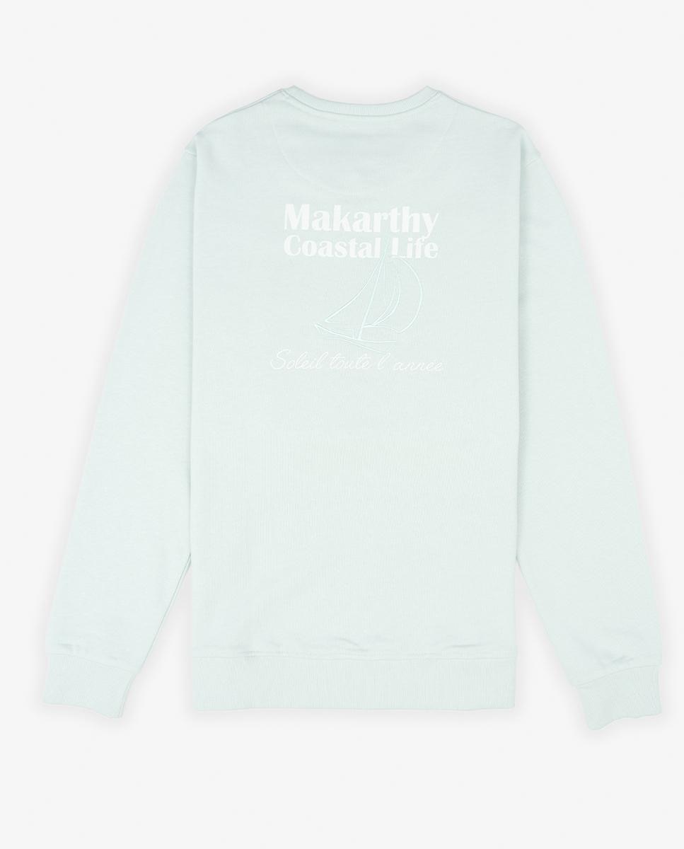 Sweatshirt sem Capuz com Gola Redonda e Print Posterior Azul-claro-3