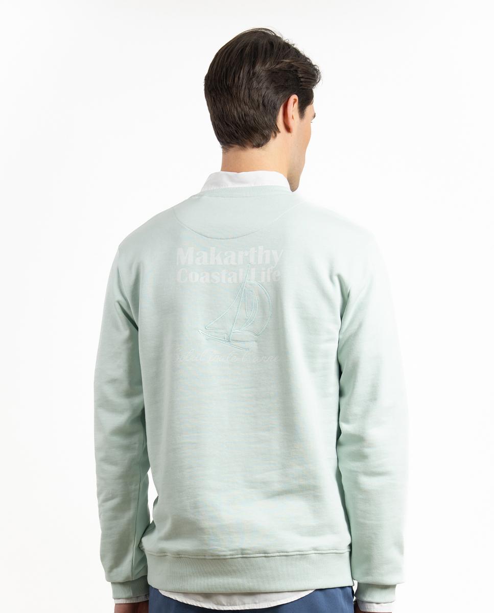 Sweatshirt sem Capuz com Gola Redonda e Print Posterior Azul-claro-6