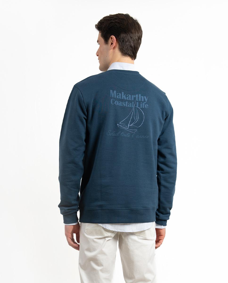 Sweatshirt com Gola Redonda e Print Posterior Azul-marinho-2