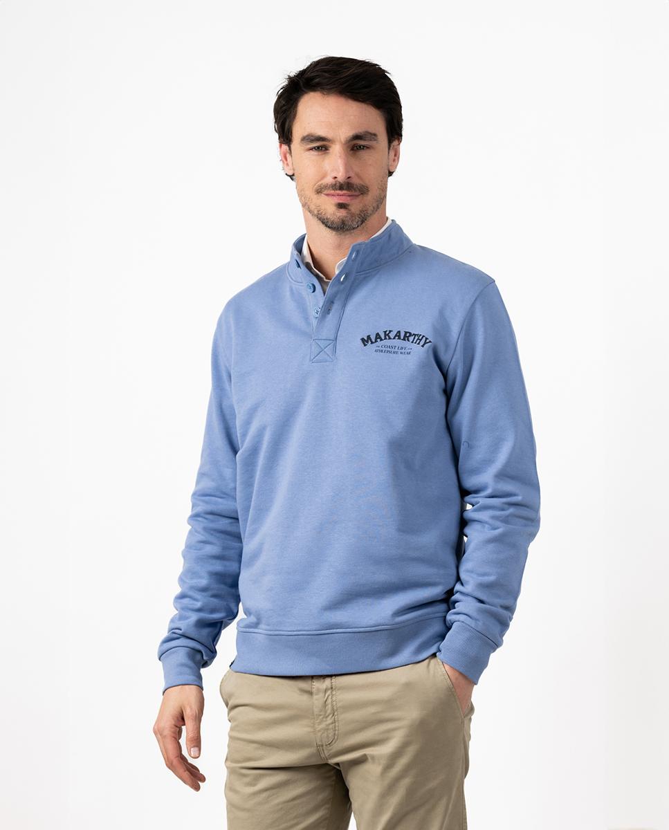 Sweatshirt de Gola Alta com Botões Azul-1