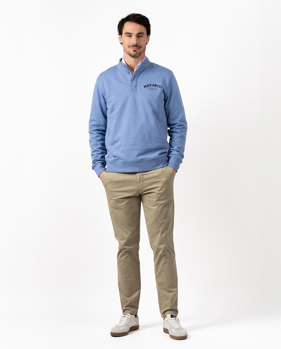 Sweatshirt de Gola Alta com Botões Azul-3