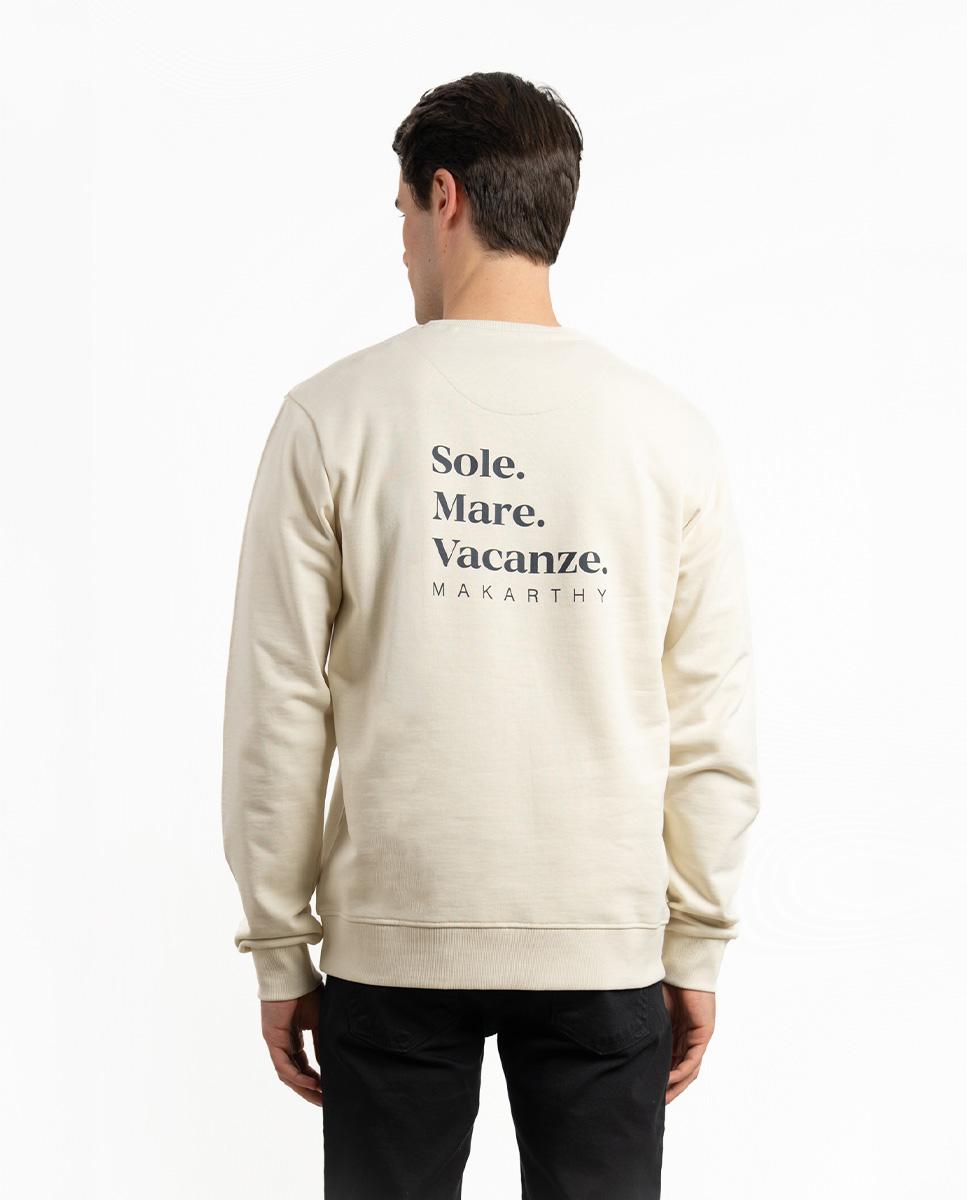 Sweatshirt com Gola Redonda e Logo Bordado Bege-2