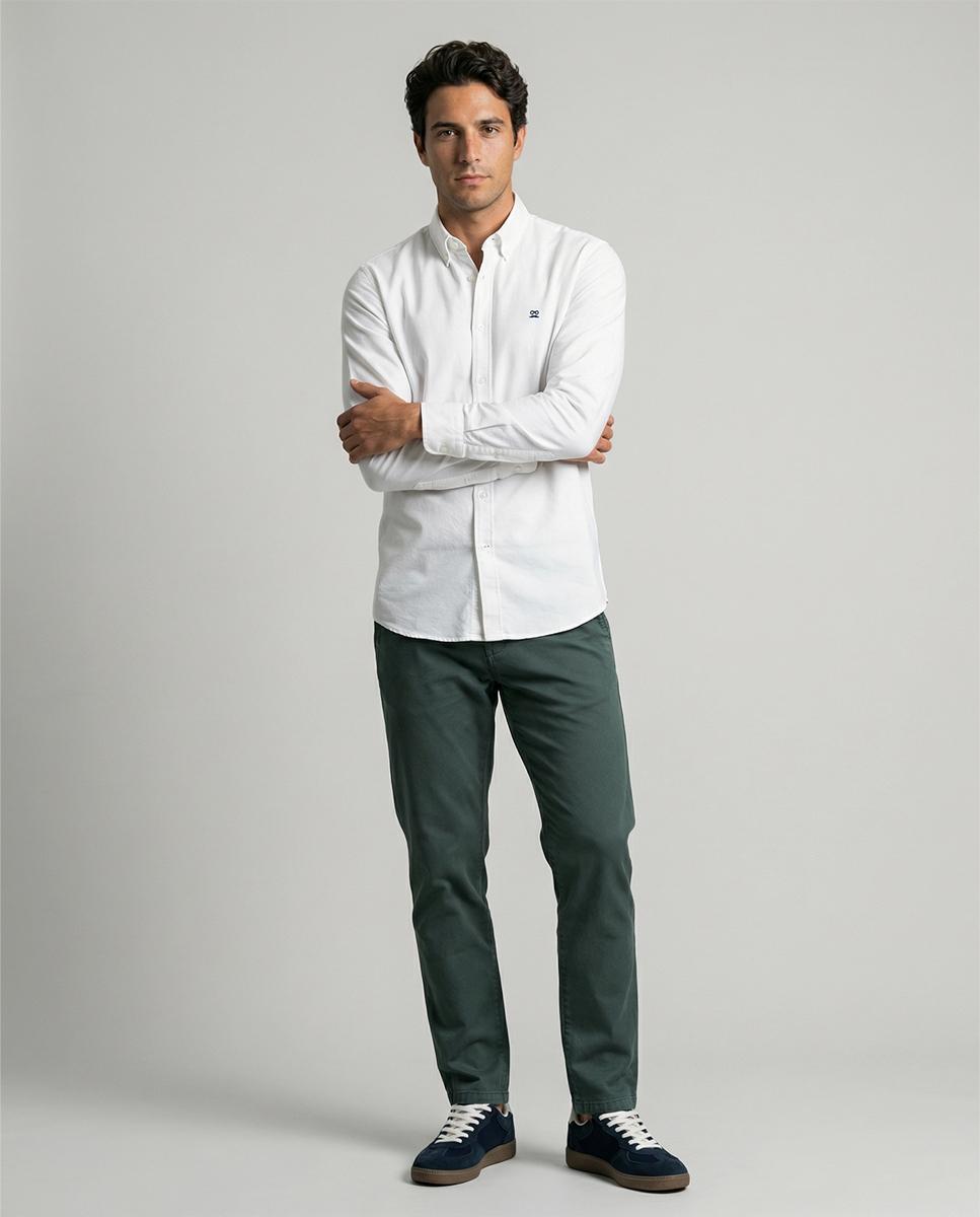 Calças Chino Slim com Bolsos e Patch Bordado Verde-4