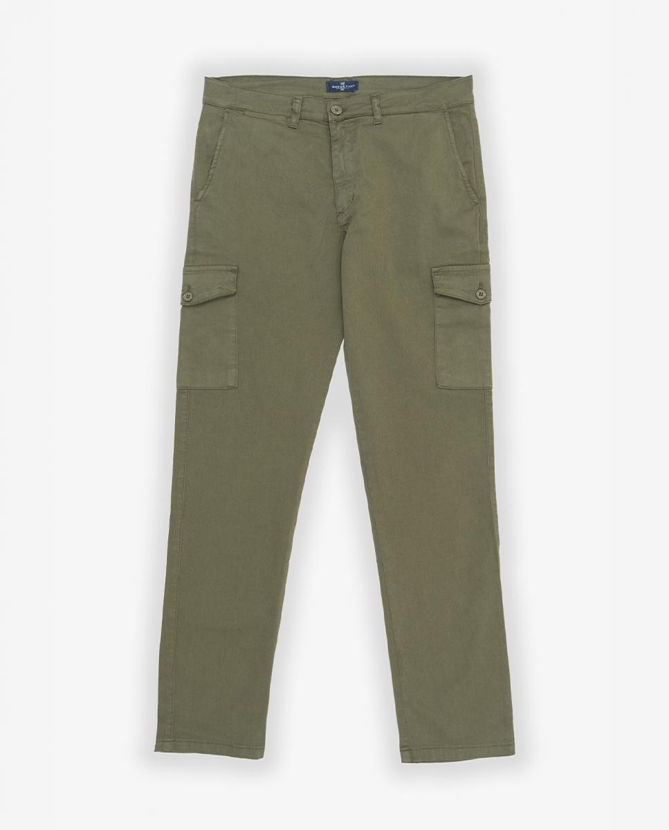 Calças Cargo Slim com Logo no Bolso Posterior Verde-militar-5