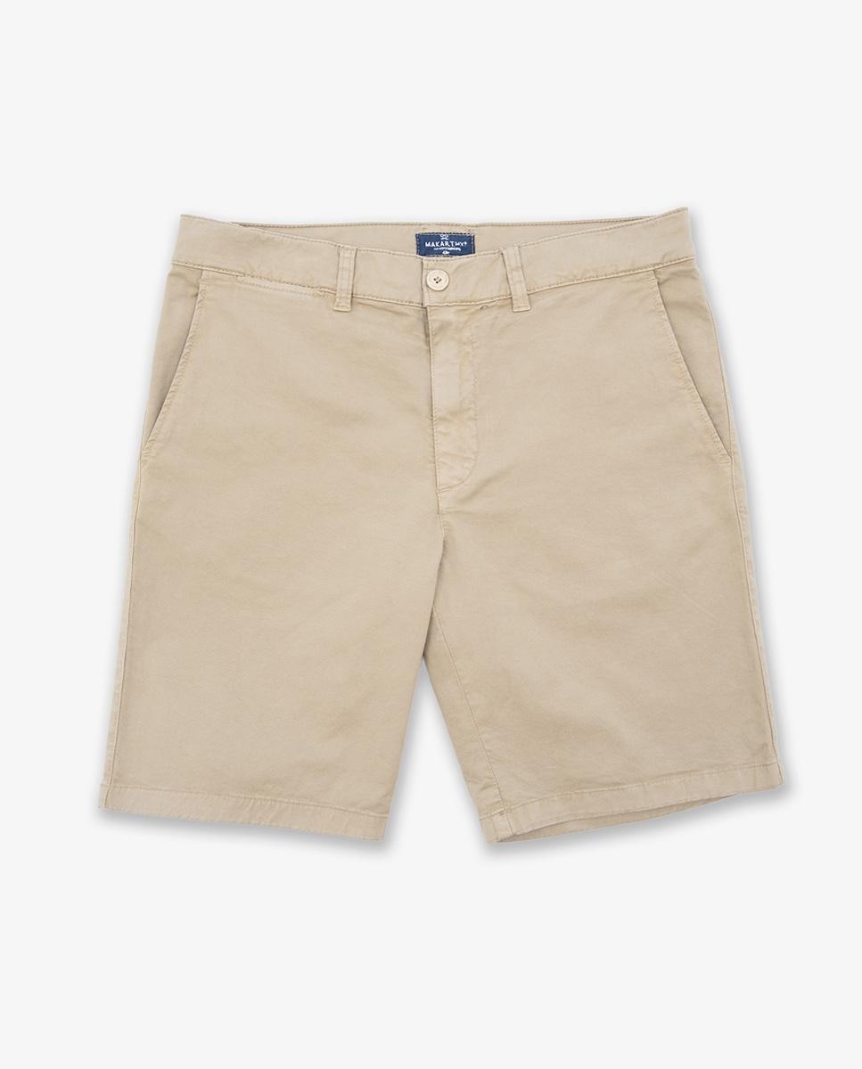 Bermuda Calças Chino com Bolsos Camel-2