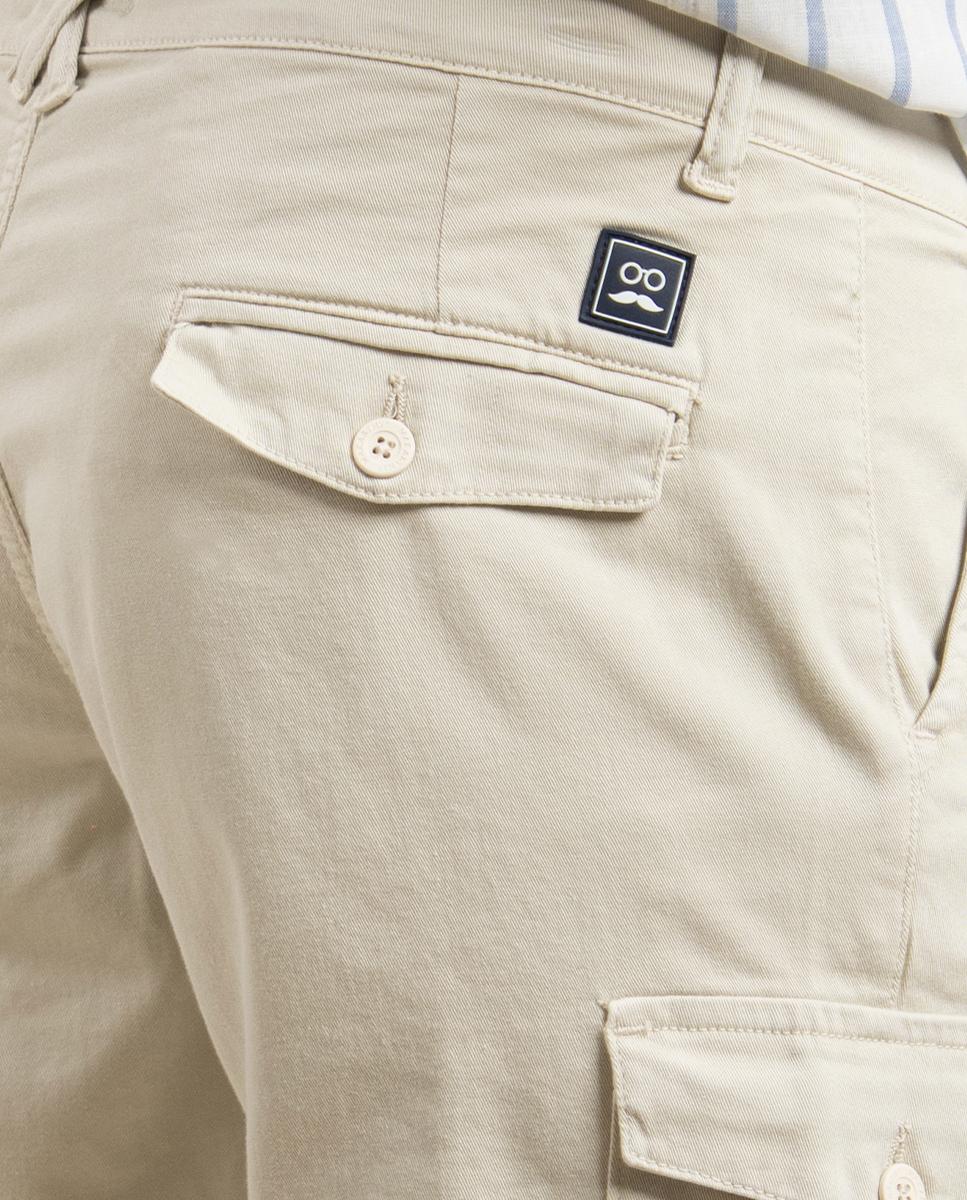Calças Curtas Calças Chino com Bolsos Cargo Bege-2