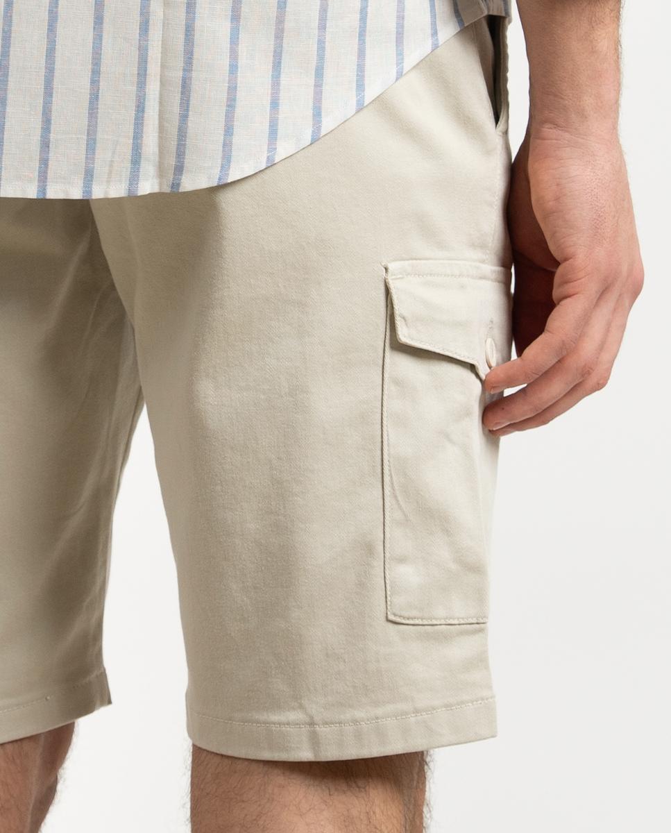 Calças Curtas Calças Chino com Bolsos Cargo Bege-3