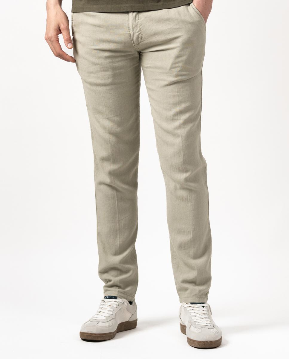 Calças Chino Slim de Linho Bege-1