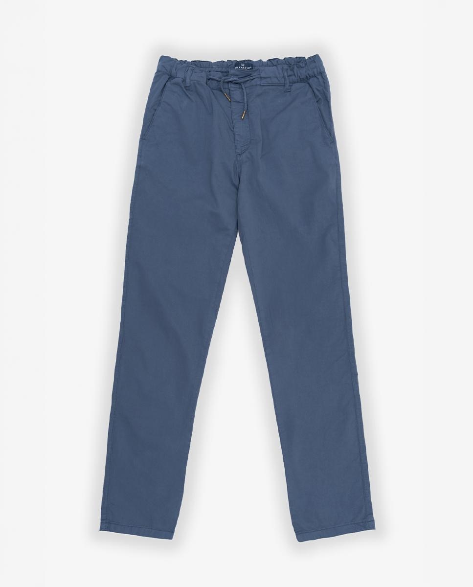 Calças Chino Slim com Cintura Elástica Azul-marinho-3