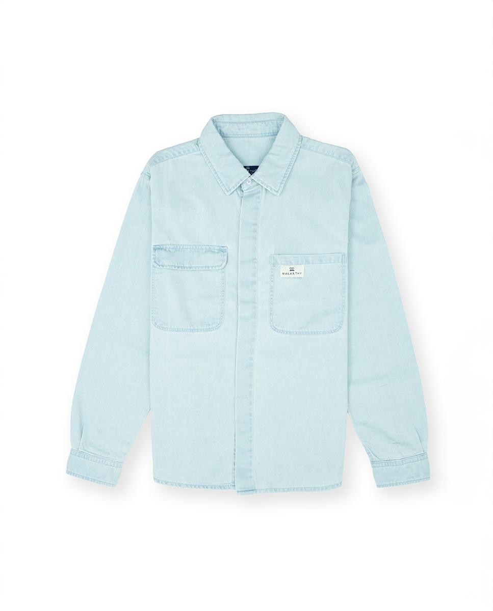 Sobrecamisa de Manga Comprida de Algodão Azul-claro-2