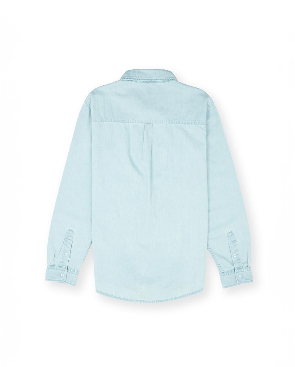 Sobrecamisa de Manga Comprida de Algodão Azul-claro-3