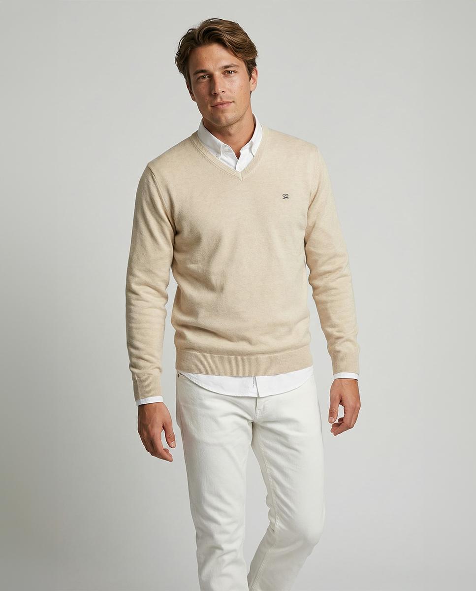 Imagem 0 de Camisola de Algodão com Gola em V