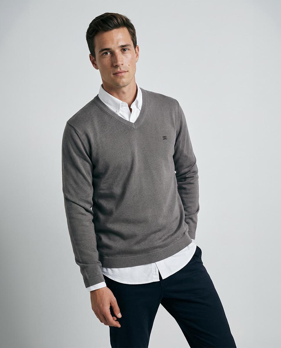 Imagem 0 de Camisola de Algodão com Gola em V