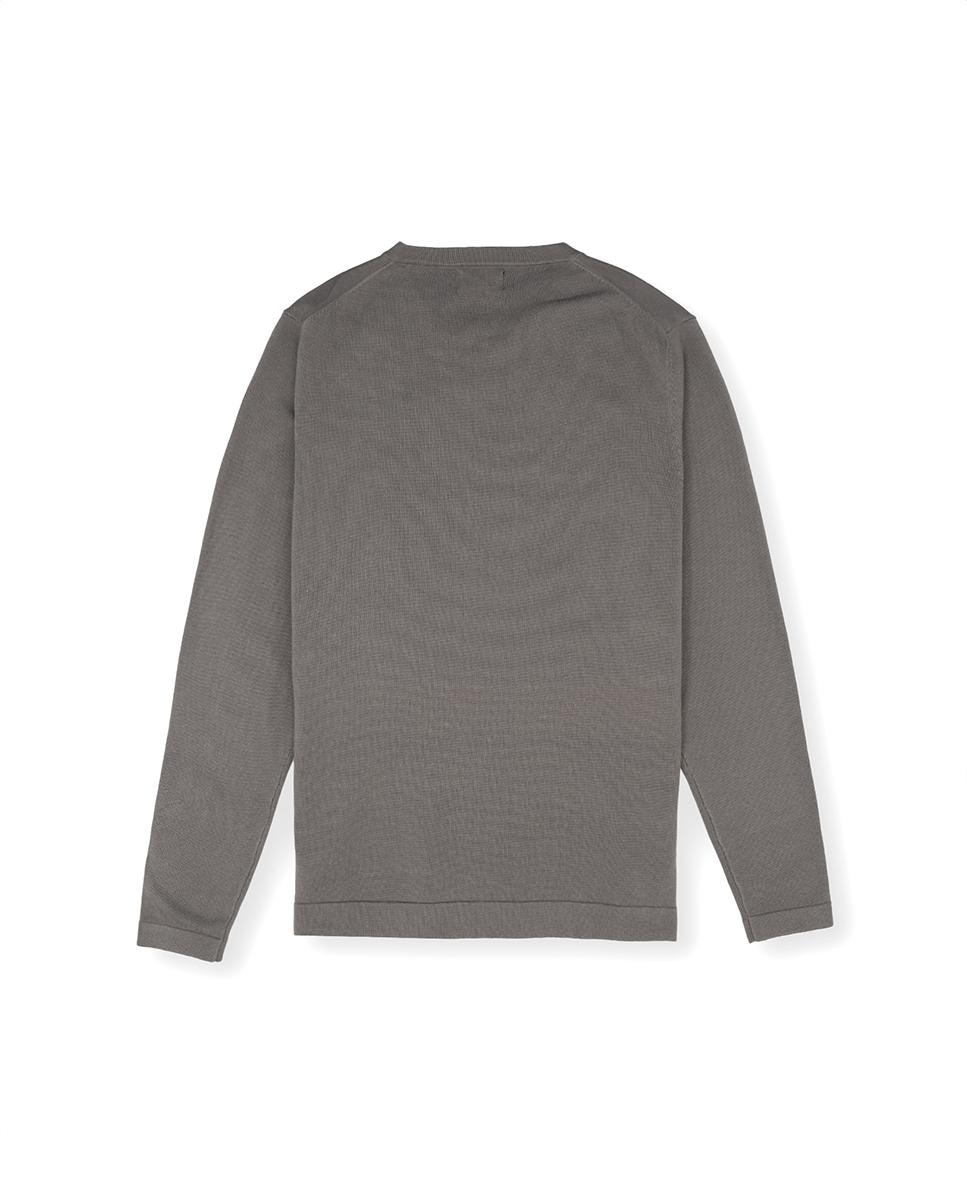 Camisola de Algodão com Gola em V Cinzento-3