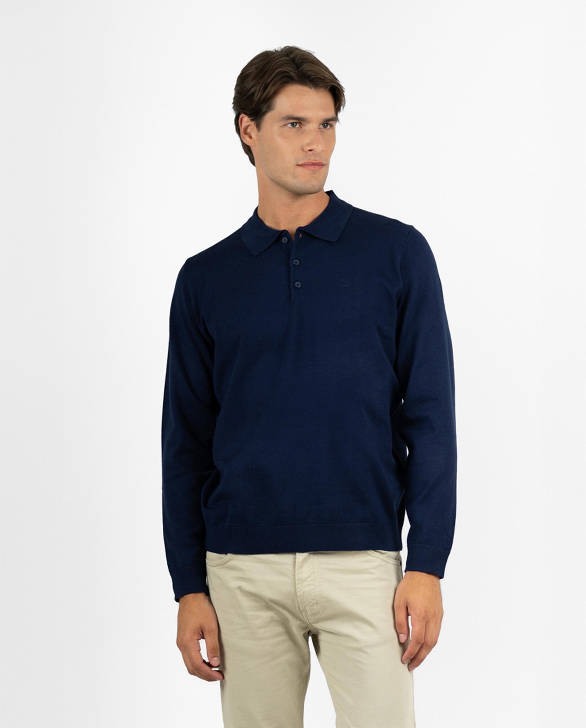 Polo Regular Fit de Manga Comprida Azul-marinho-2