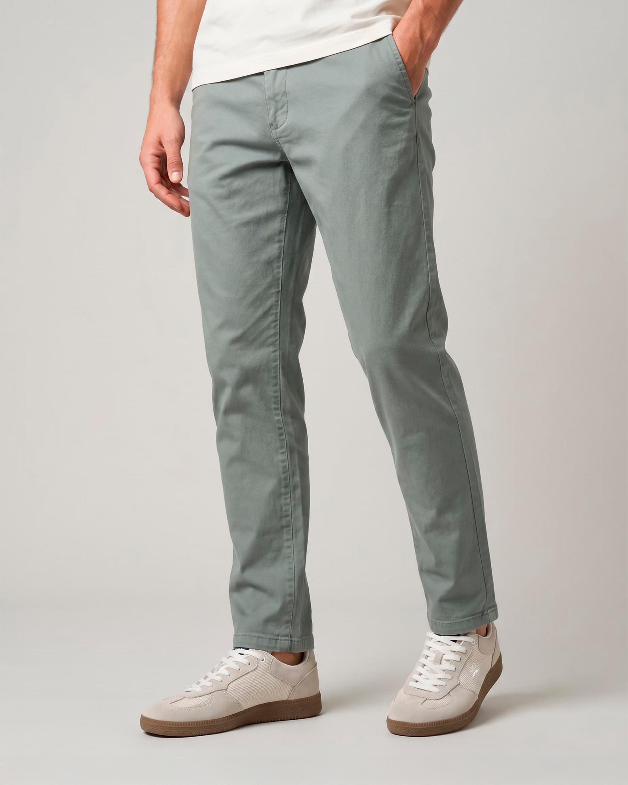 Calças Chino Slim com Bolsos Verde-acinzentado-2