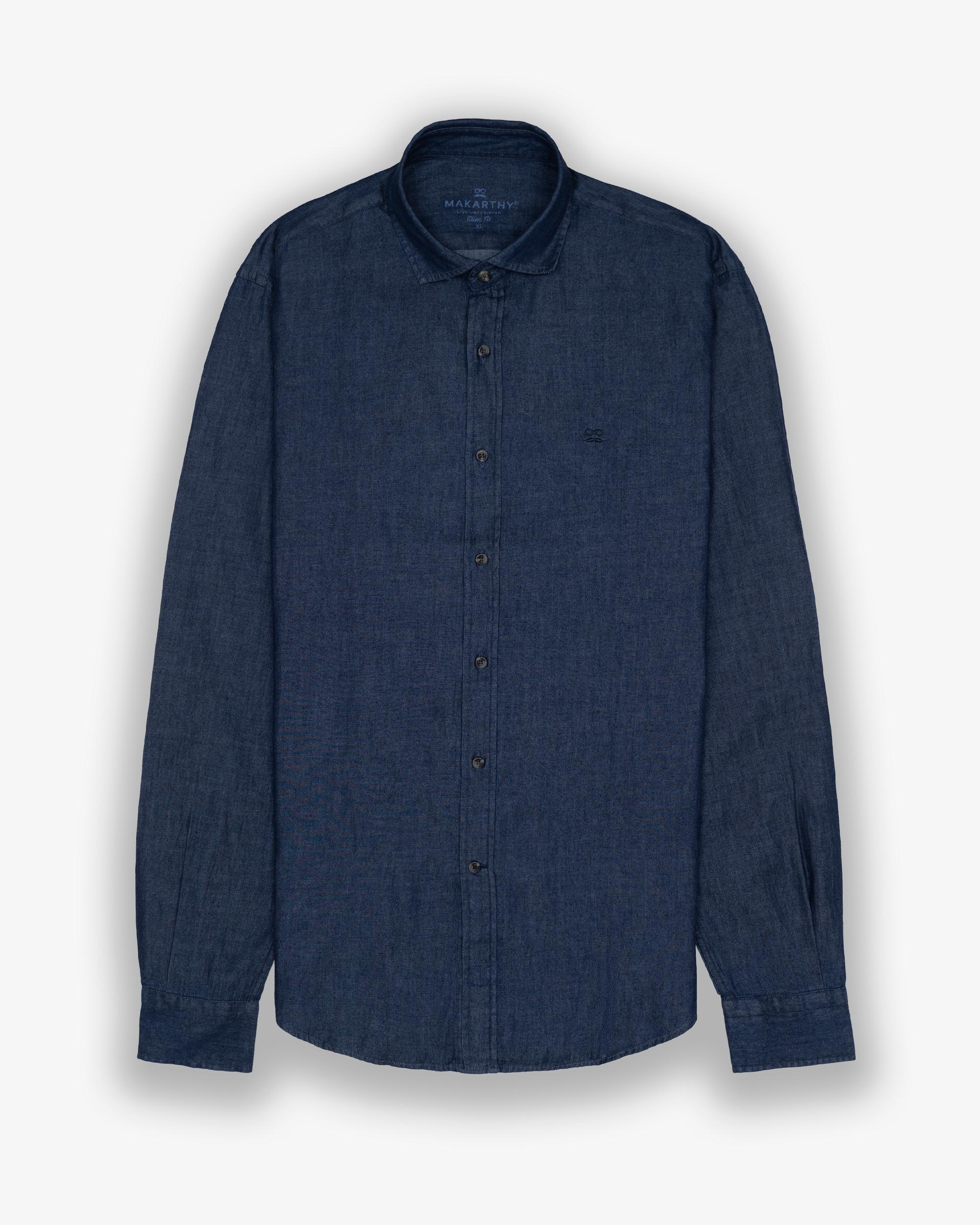 Camisa Slim com Gola Italiana Índigo-2