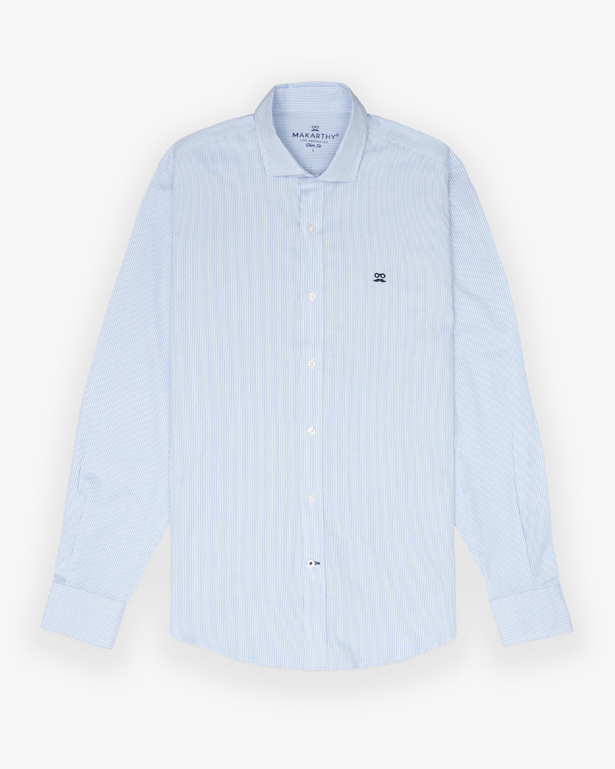 Camisa Slim com Gola Italiana Azul-celeste-2