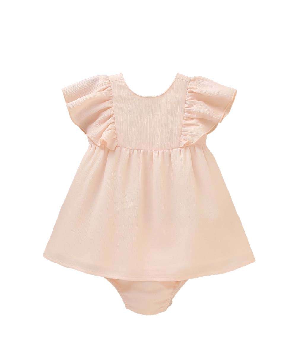 Vestido para Bebé Estilo Jesusito em Gaze com Gola Dadati Bege-1