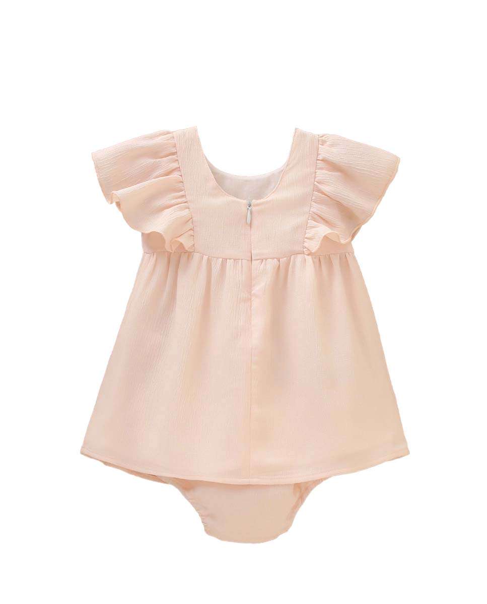 Vestido para Bebé Estilo Jesusito em Gaze com Gola Dadati Bege-2