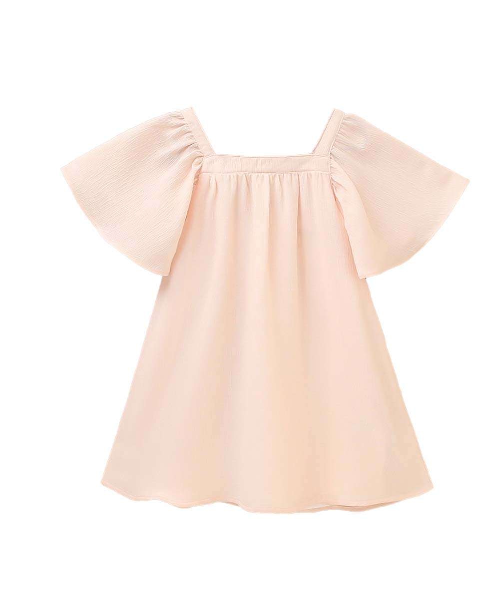 Vestido Infantil em Gase com Manga Curta Creme-3