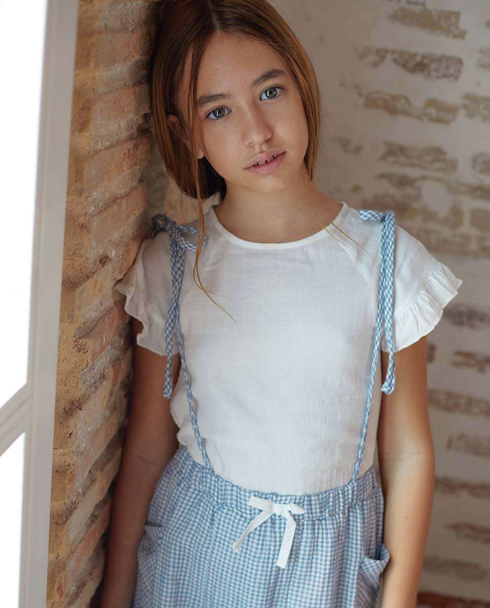 Blusa Infantil de Manga Curta com Textura Aos Quadrados Branco-1