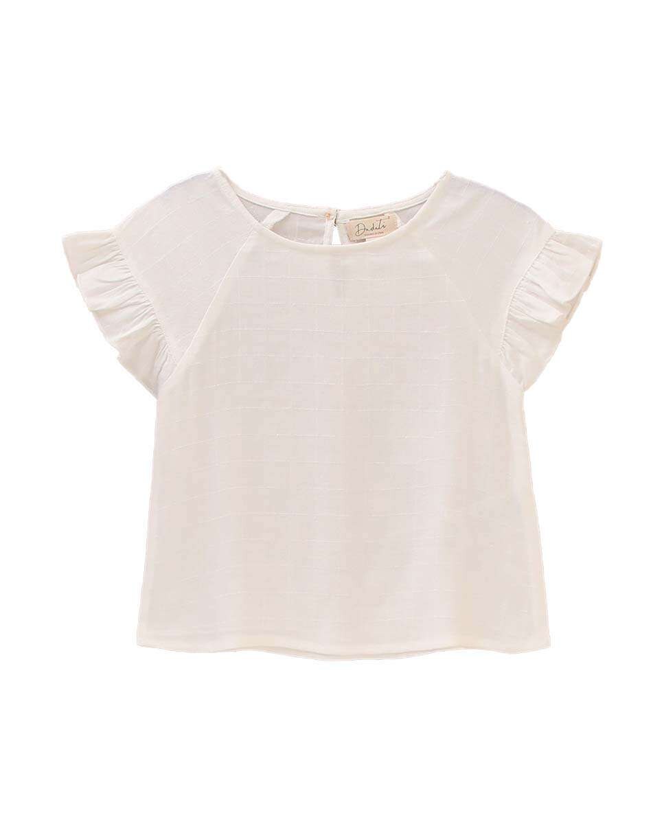Blusa Infantil de Manga Curta com Textura Aos Quadrados Branco-2
