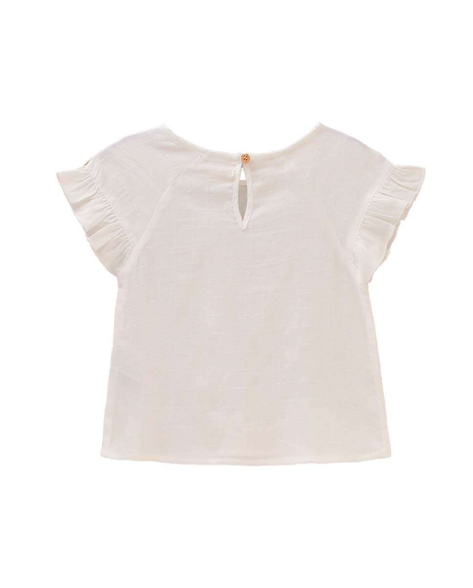 Blusa Infantil de Manga Curta com Textura Aos Quadrados Branco-3