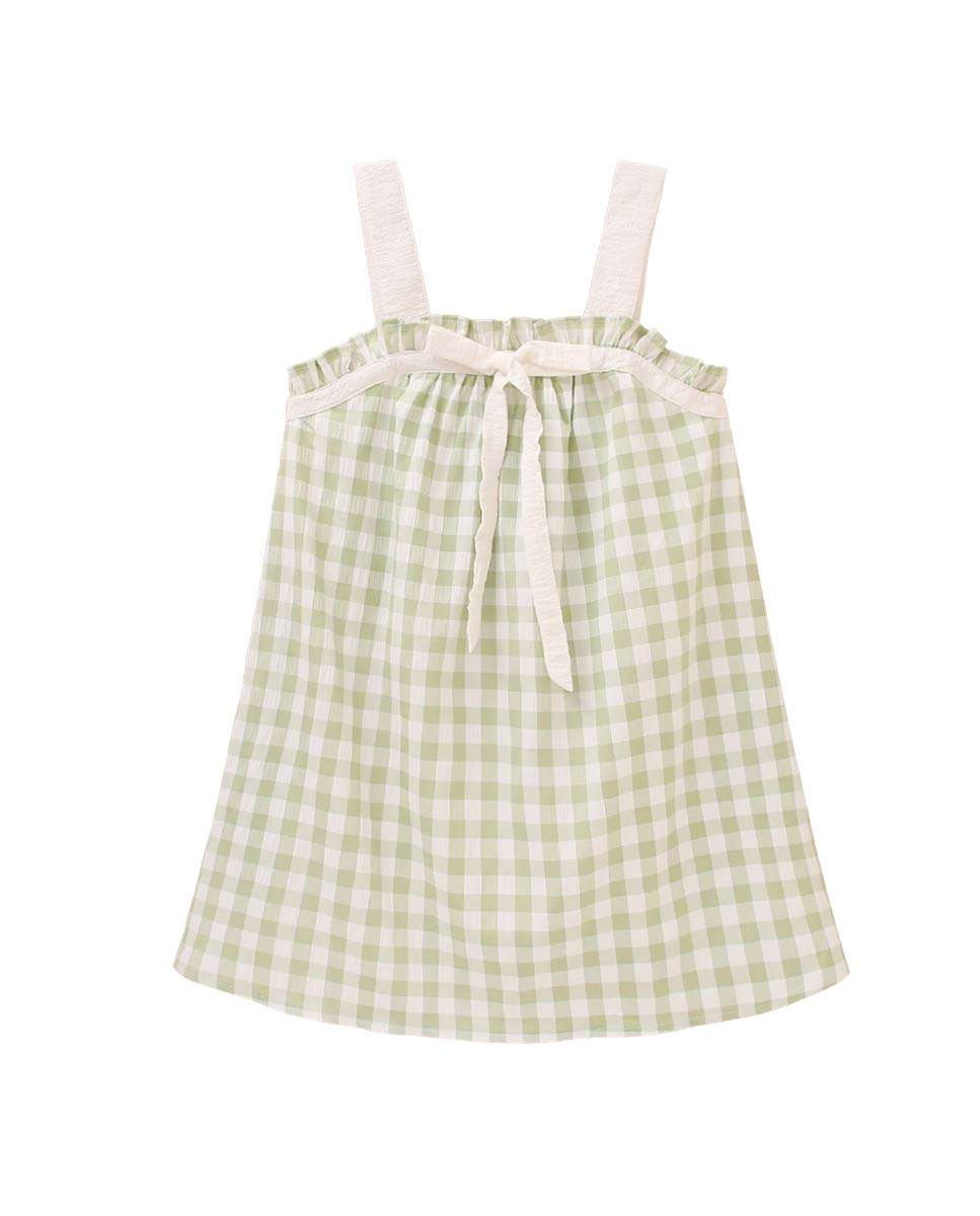 Vestido Infantil Aos Quadrados Vichy com Alças em Contraste Verde-claro-1