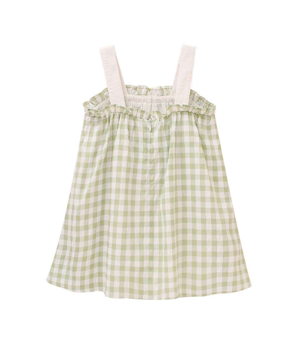 Vestido Infantil Aos Quadrados Vichy com Alças em Contraste Verde-claro-2