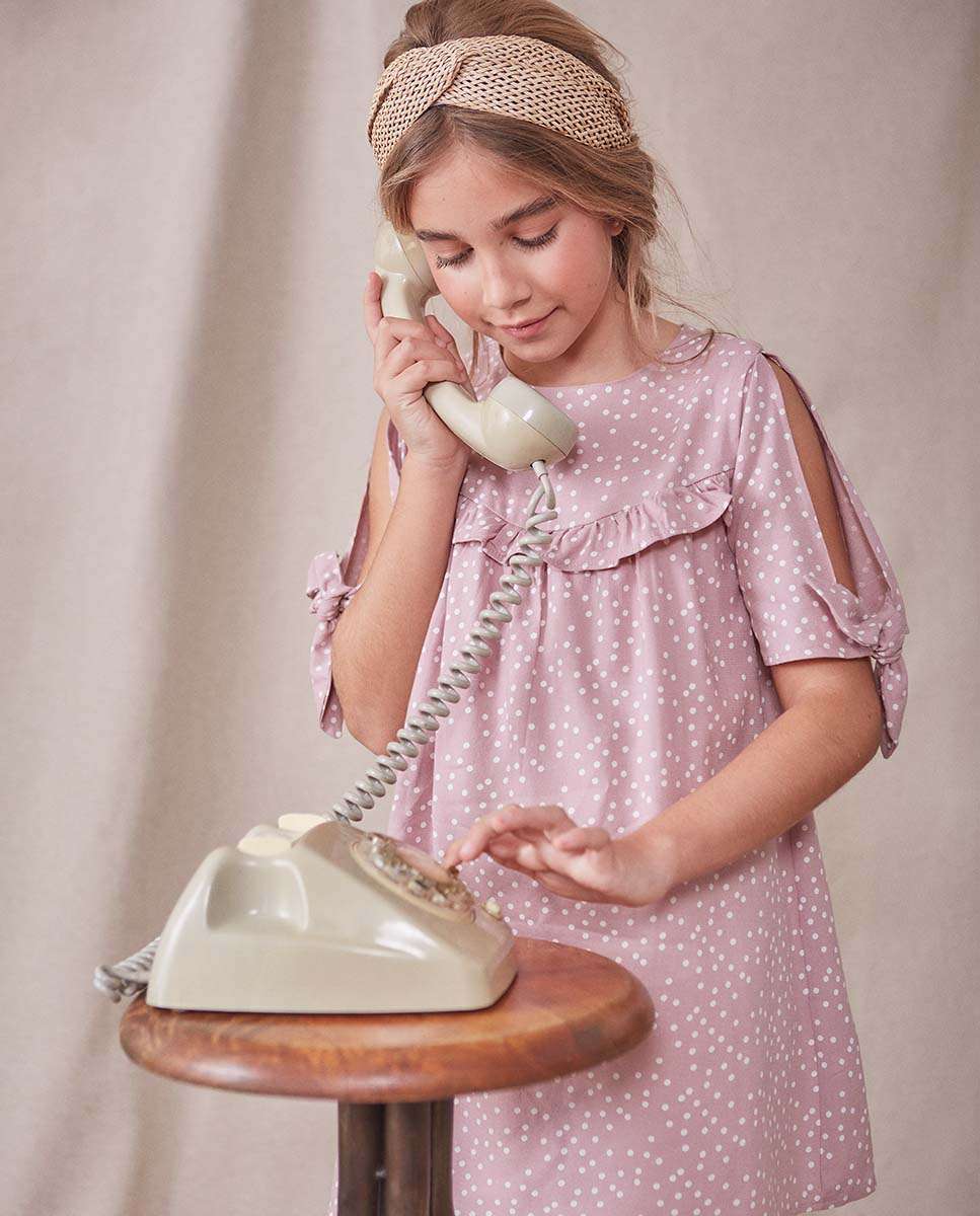 Vestido Infantil Estampado com Folhos Rosa-2