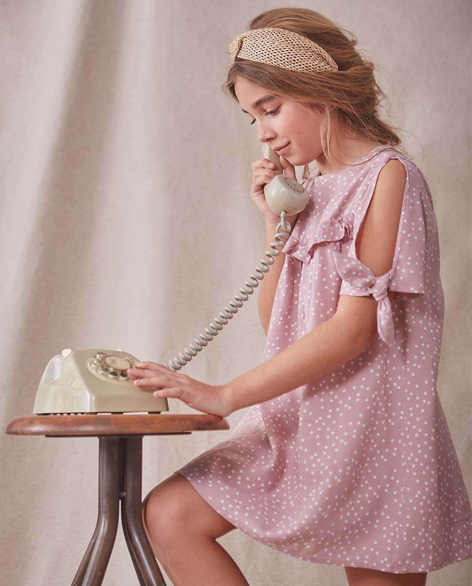 Vestido Infantil Estampado com Folhos Rosa-3