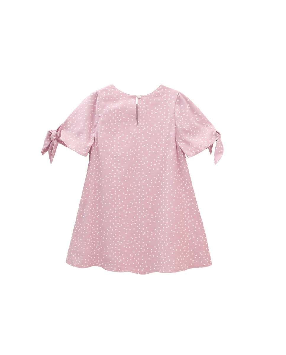 Vestido Infantil Estampado com Folhos Rosa-5