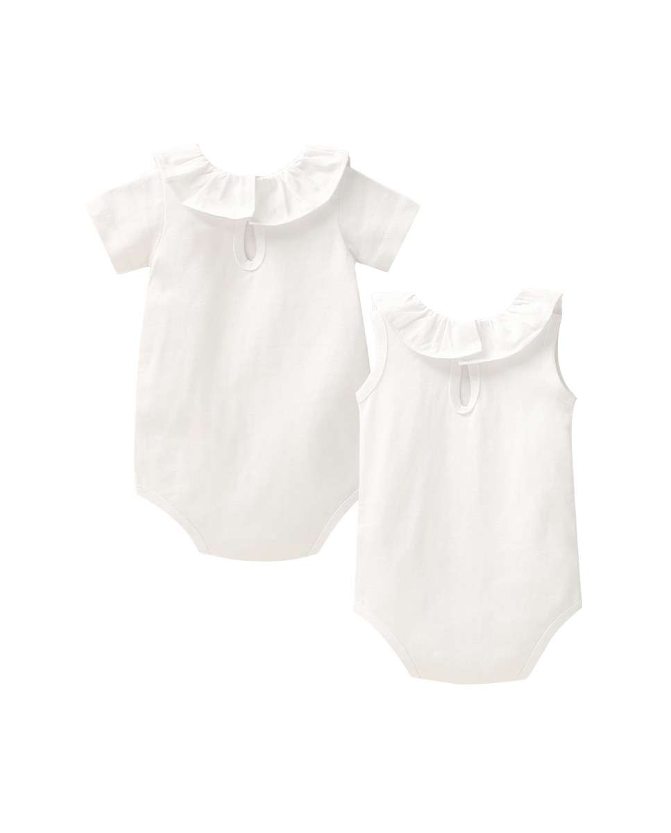 Pack de 2 Bodies para Bebé 100% Algodão com Gola Folho Branco-2