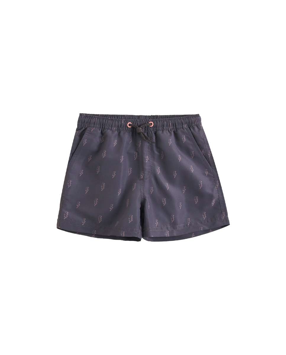 Fato de Banho Infantil com Estampado de Raios e Cordão de Ajuste Dadati Cinzento-escuro-2
