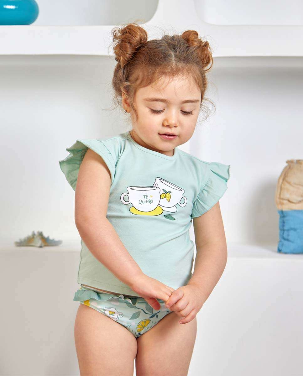 Imagem 0 de Gola para Bebé com Folho e Estampado de Chávenas e Limões