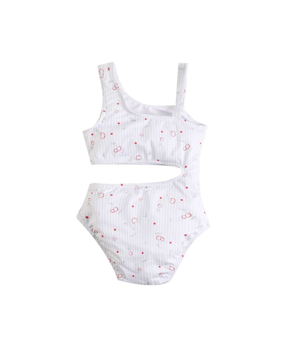 Trikini Infantil com Padrão Às Riscas e Estampado de Cerejas Azul-claro-5