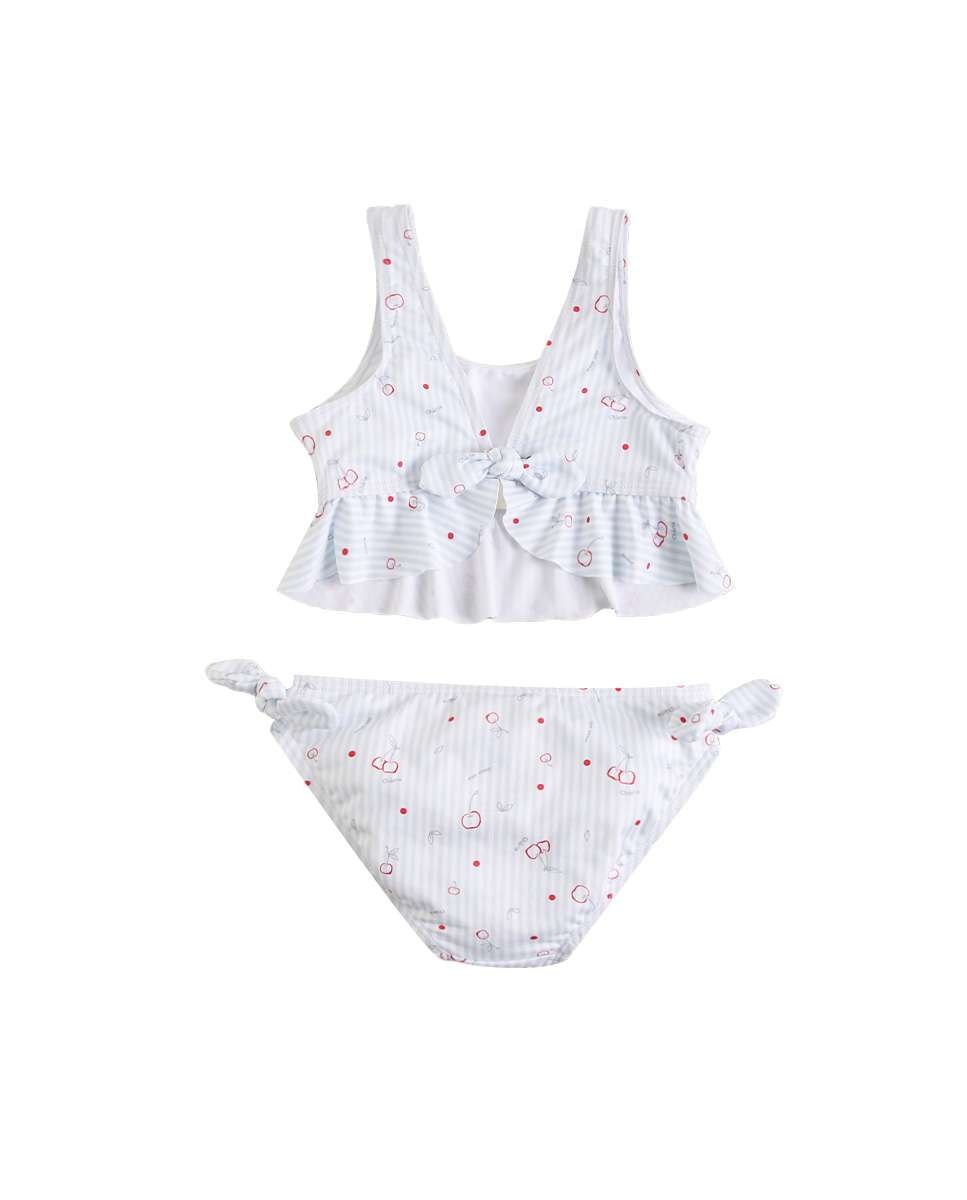 Biquíni Infantil com Padrão Às Riscas e Estampado de Cerejas Branco-gelo-5