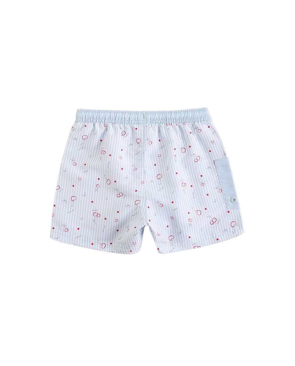 Fato de Banho Infantil com Padrão Às Riscas e Estampado de Cerejas Azul-claro-4