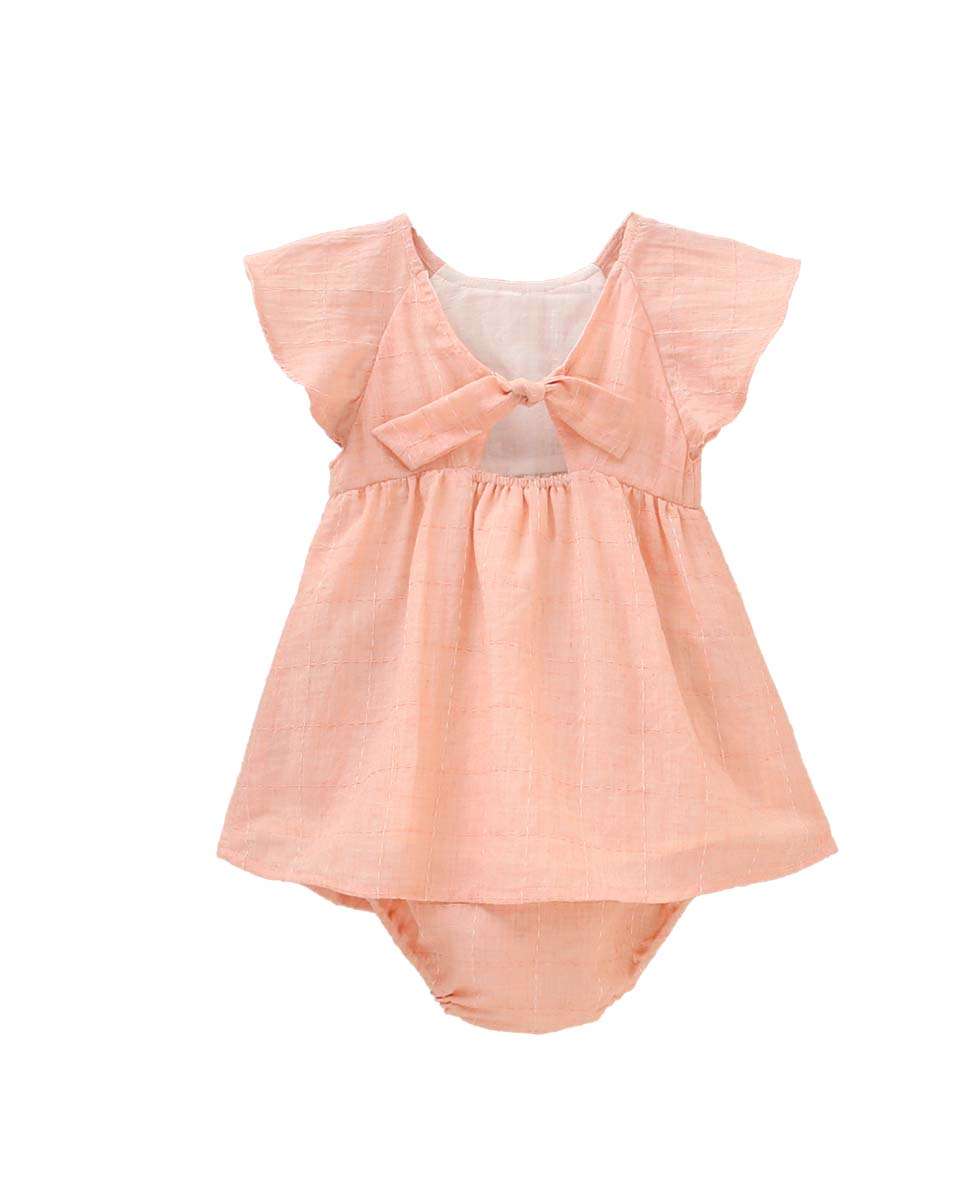 Vestido para Bebé com Detalhe Bordado e Gola em Conjunto Dadati Salmão-3