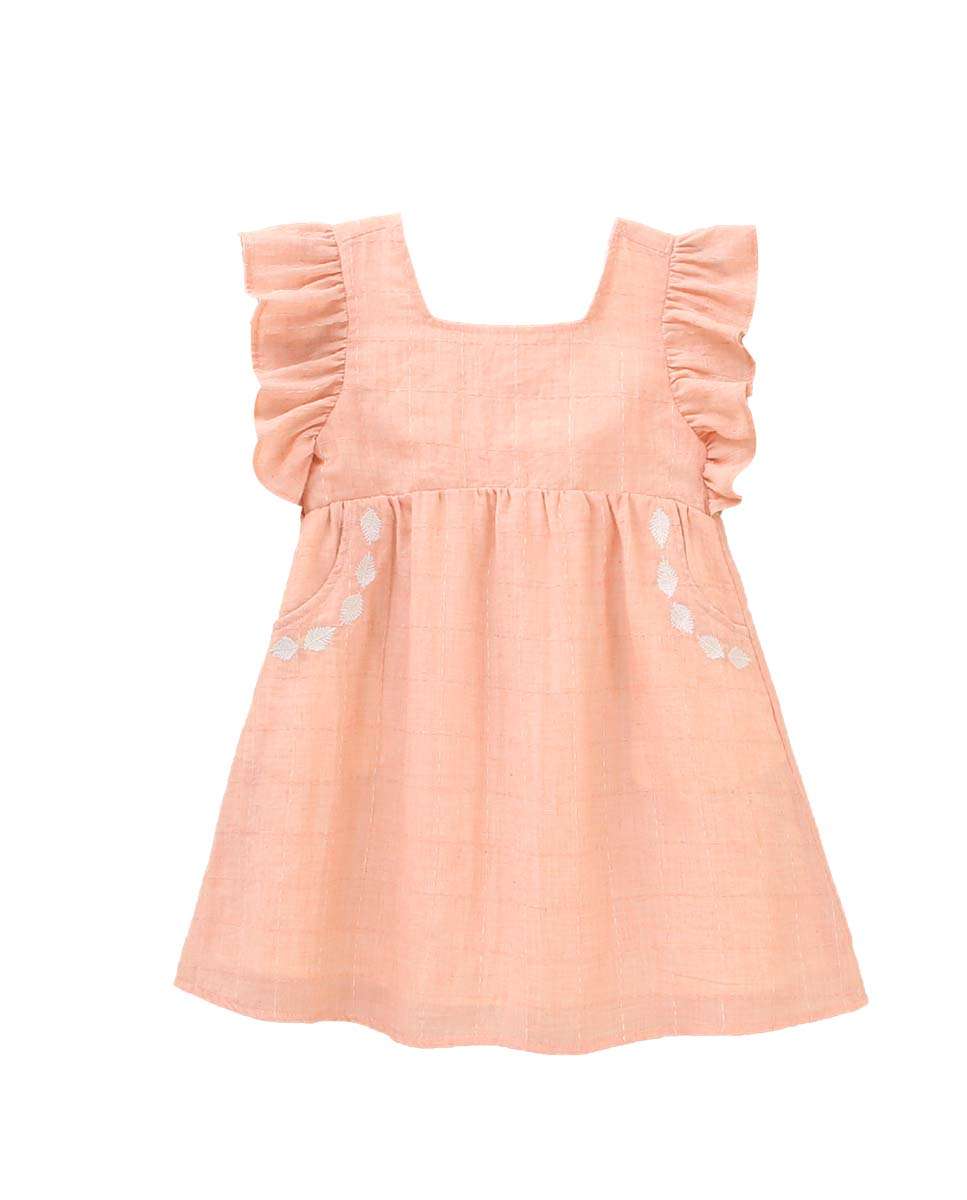 Vestido Infantil com Folhos e Detalhes Bordados Dadati Rosa-claro-2