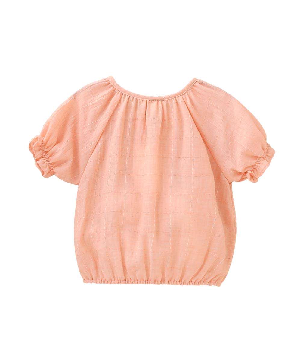 Blusa Infantil com Manga Curta Abalonada e Laçada no Decote Salmão-2