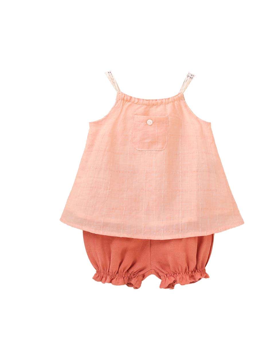 Imagem 0 de Conjunto para Bebé de Vestido Curto de Alças com Calções Curto em Conjunto