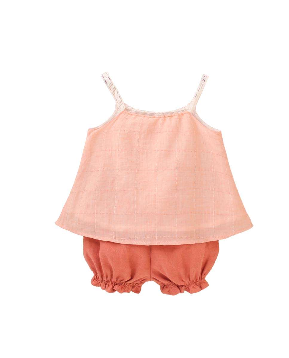Conjunto para Bebé de Vestido Curto de Alças com Calções Curto em Conjunto Dadati Salmão-2